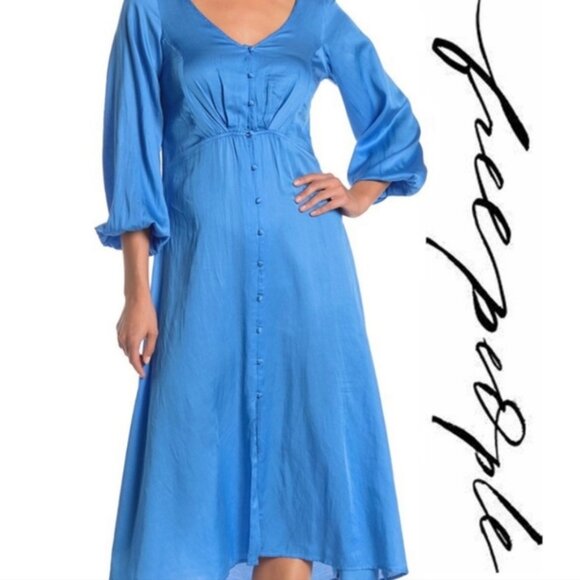 Free People Dresses & Skirts - Free People Later Days Maxi Dress in Blue Size 4 Back Cut Out Design